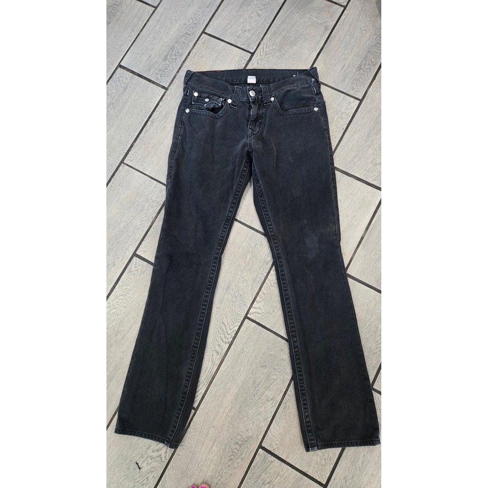 True Religion Ricky Straight Leg Jeans Washed Black Size 30 Mens 100% Cotton